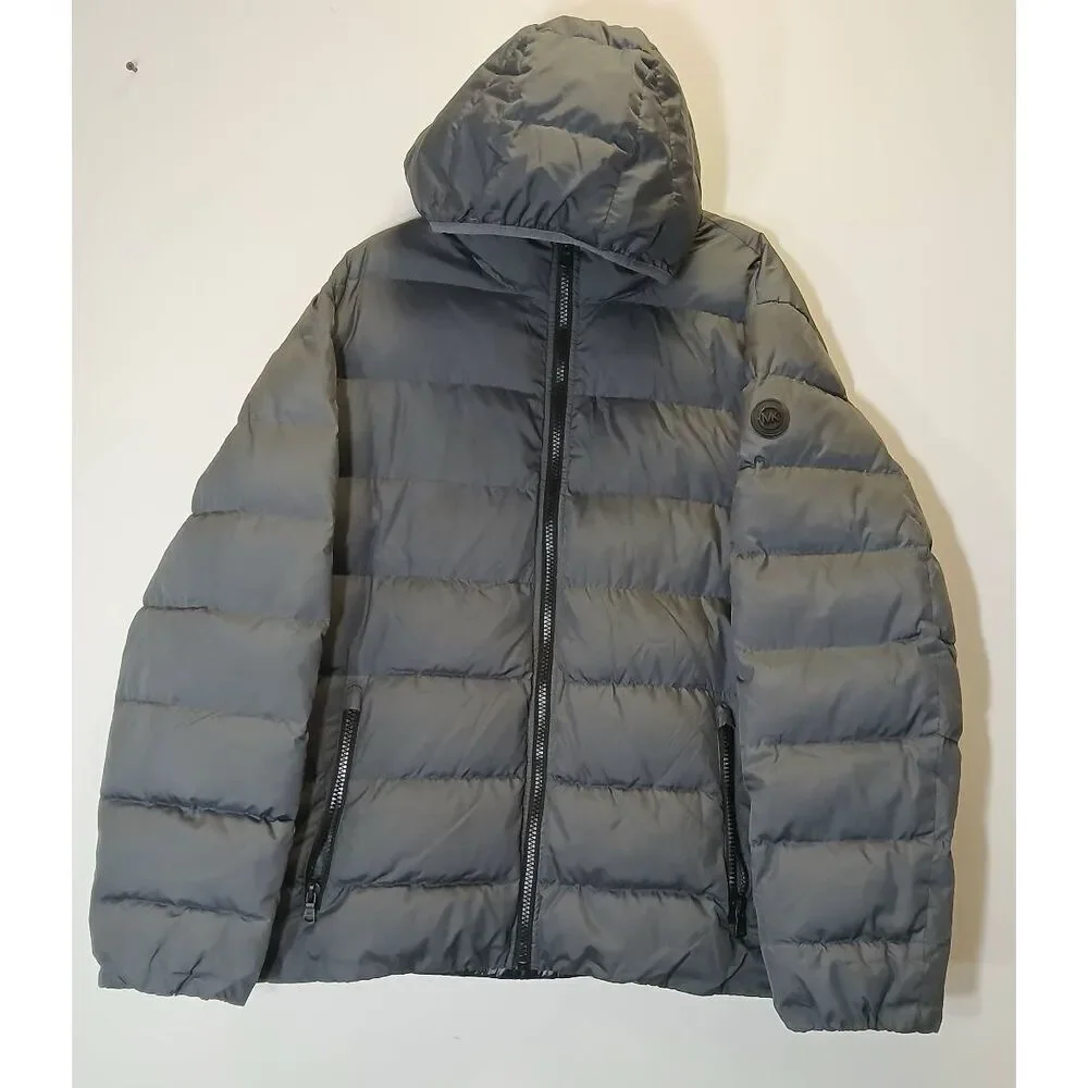 Michael kors mens 3xl premium down puffer jacket gray winter coat hoodie
